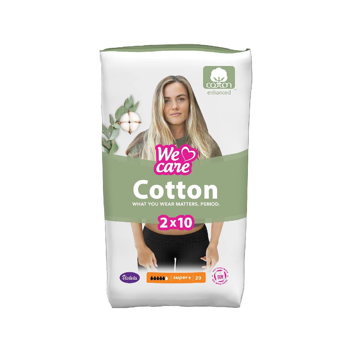 We care Cotton sensitive hig. ulošci super+ duo 20/1, Violeta
